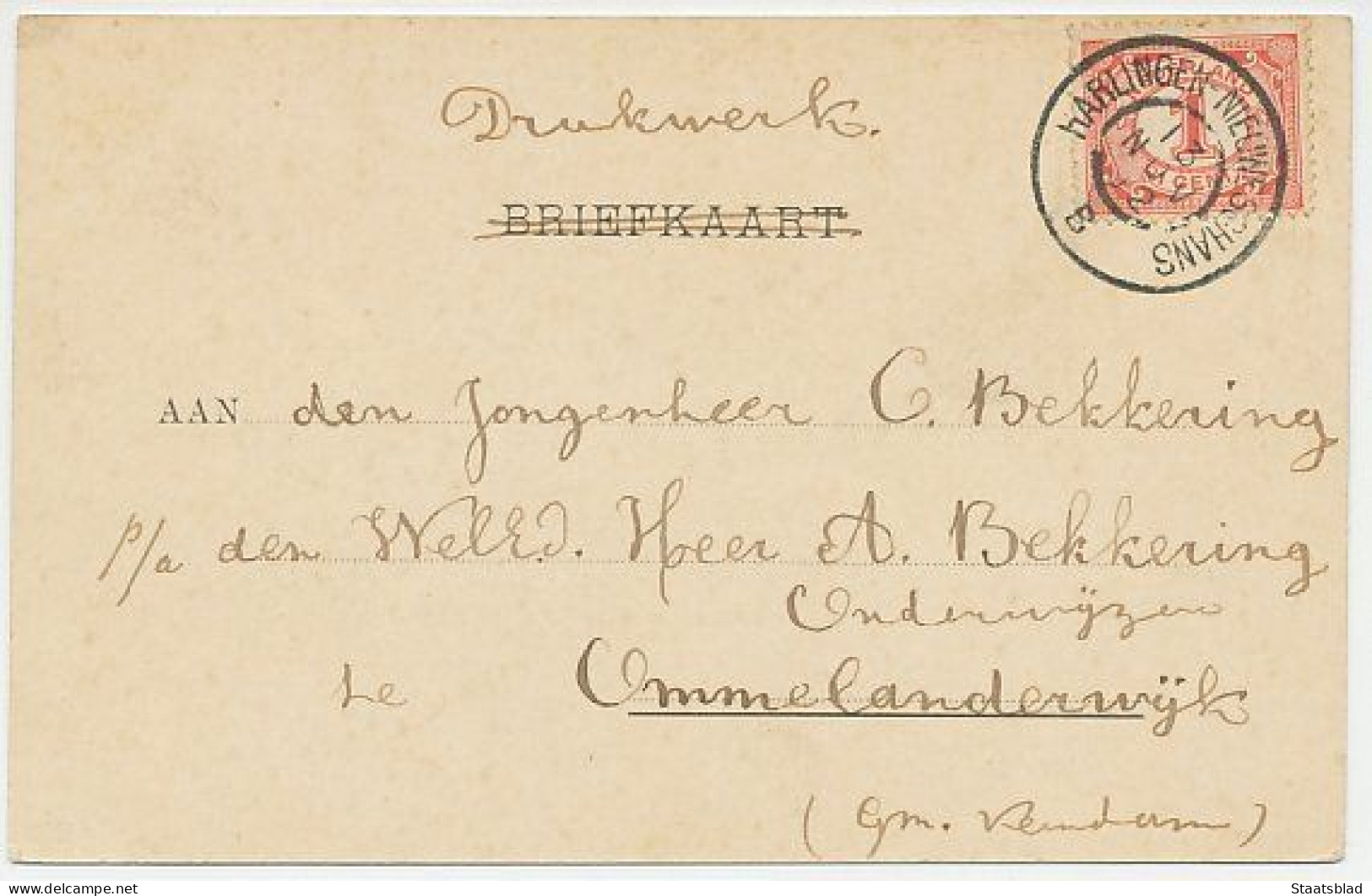05- Prentbriefkaart Sappemeer 1902 - Zuiderstraat- Grootrond Treinstempel: Harlingen - Nieuweschans - Sappemeer