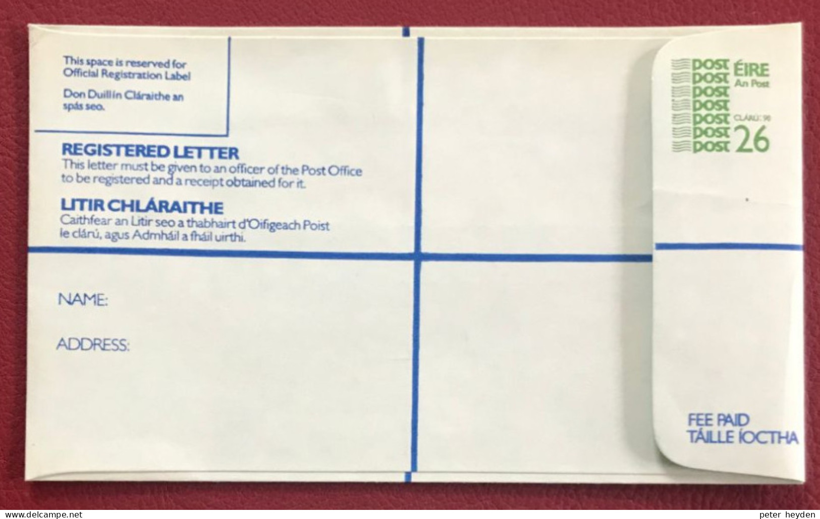 IRELAND 1985 Unused Registered Envelope H  £1.16 ~ MacDonnell Whyte PSRE21 - Postal Stationery