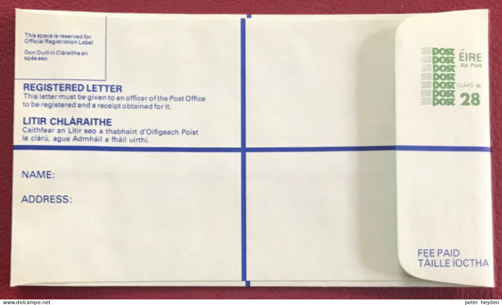 IRELAND 1986 Unused Registered Envelope H  £1.23 ~ MacDonnell Whyte PSRE22 - Postal Stationery