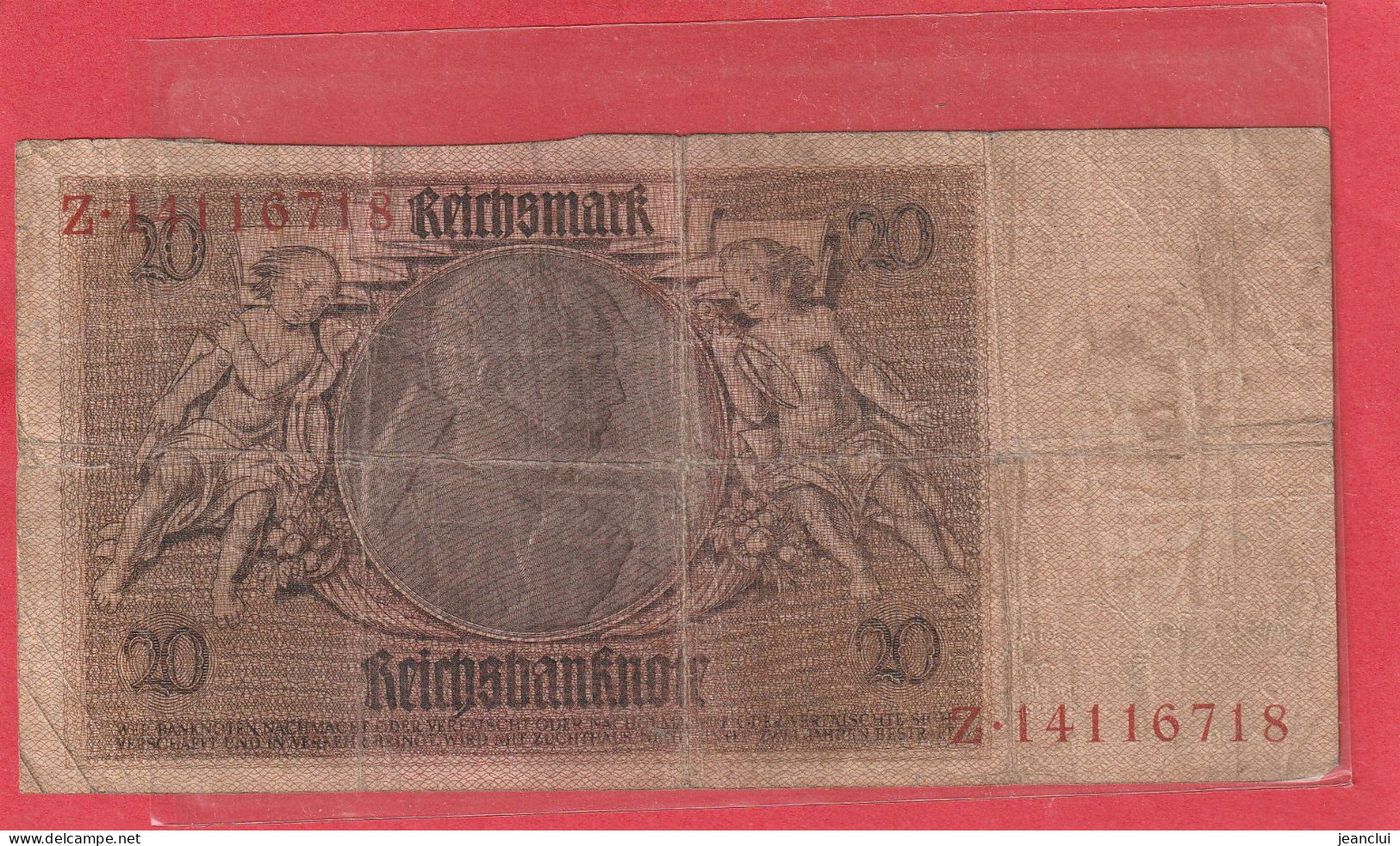 REICHSBANKNOTE  .  20 MARK .  22-1-1929  .  N°  Z.14116718   .  2 SCANNES - 20 Mark