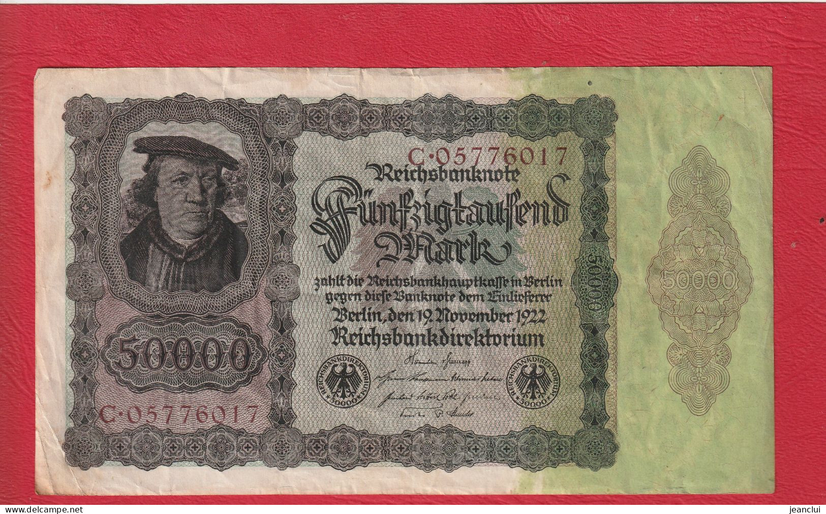 REICHSBANKNOTE . 50.000 MARK .  19-11-1922  .  N°  C.05776017  .  2 SCANNES - 50000 Mark