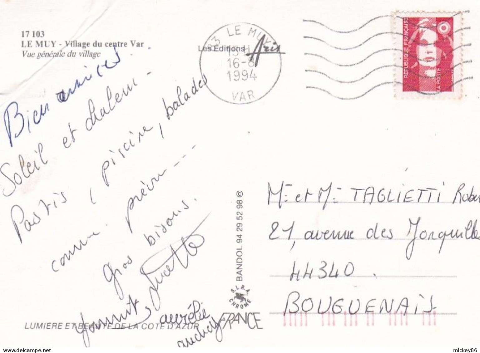 LE MUY --1994--Vue Générale Du Village ....timbre ....cachet ....carte Toilée - Le Muy