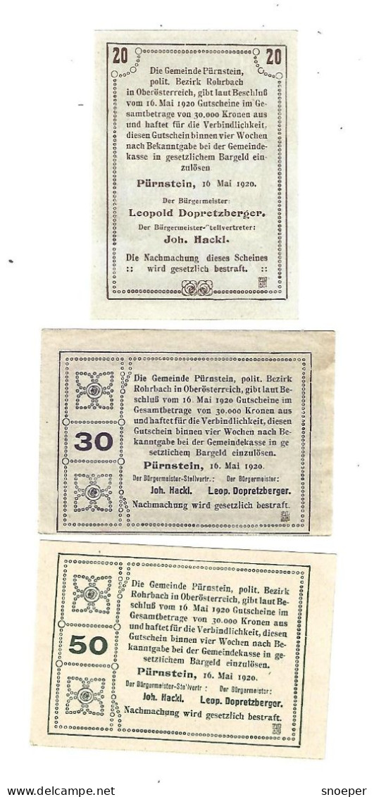 **notgeld   Austria Purnstein Serie Compleet 802/1a - Oesterreich