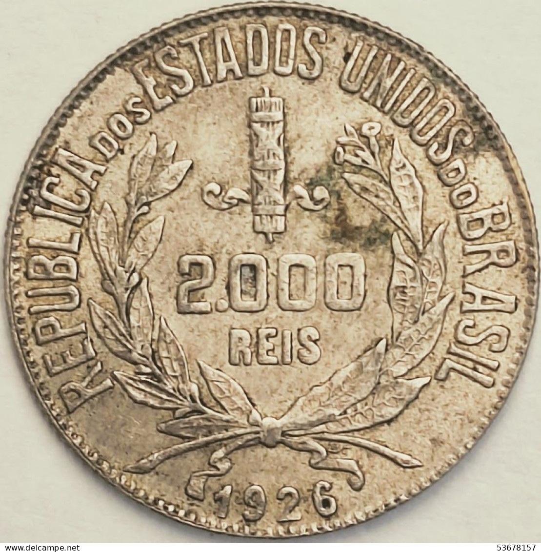 Brazil - 2000 Reis 1926, KM# 526, Silver (#3247) - Brésil