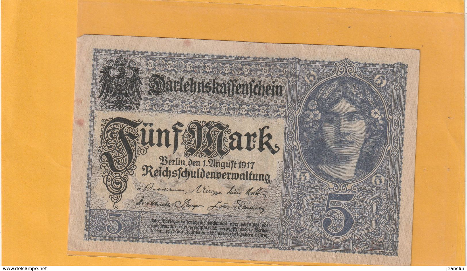 DARLEHENSKASSENSCHEIN  .  5 MARK  .  1-8-1917  .  N°  X.19193528  .  2 SCANNES - 5 Mark