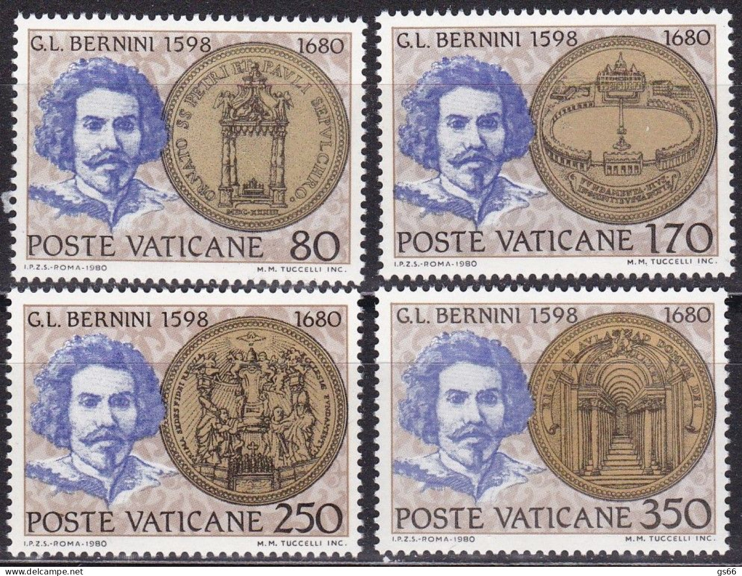 Vatican, 1980, 771/74, MNH,  300. Todestag Von Gian Lorenzo Bernini. - Neufs