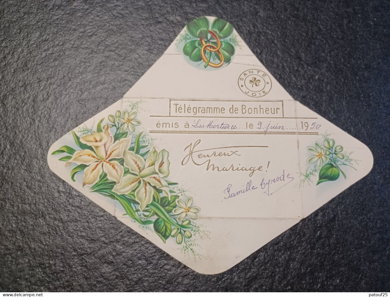 Ancien Télégramme De Bonheur Mariage Année 50 - Mariage