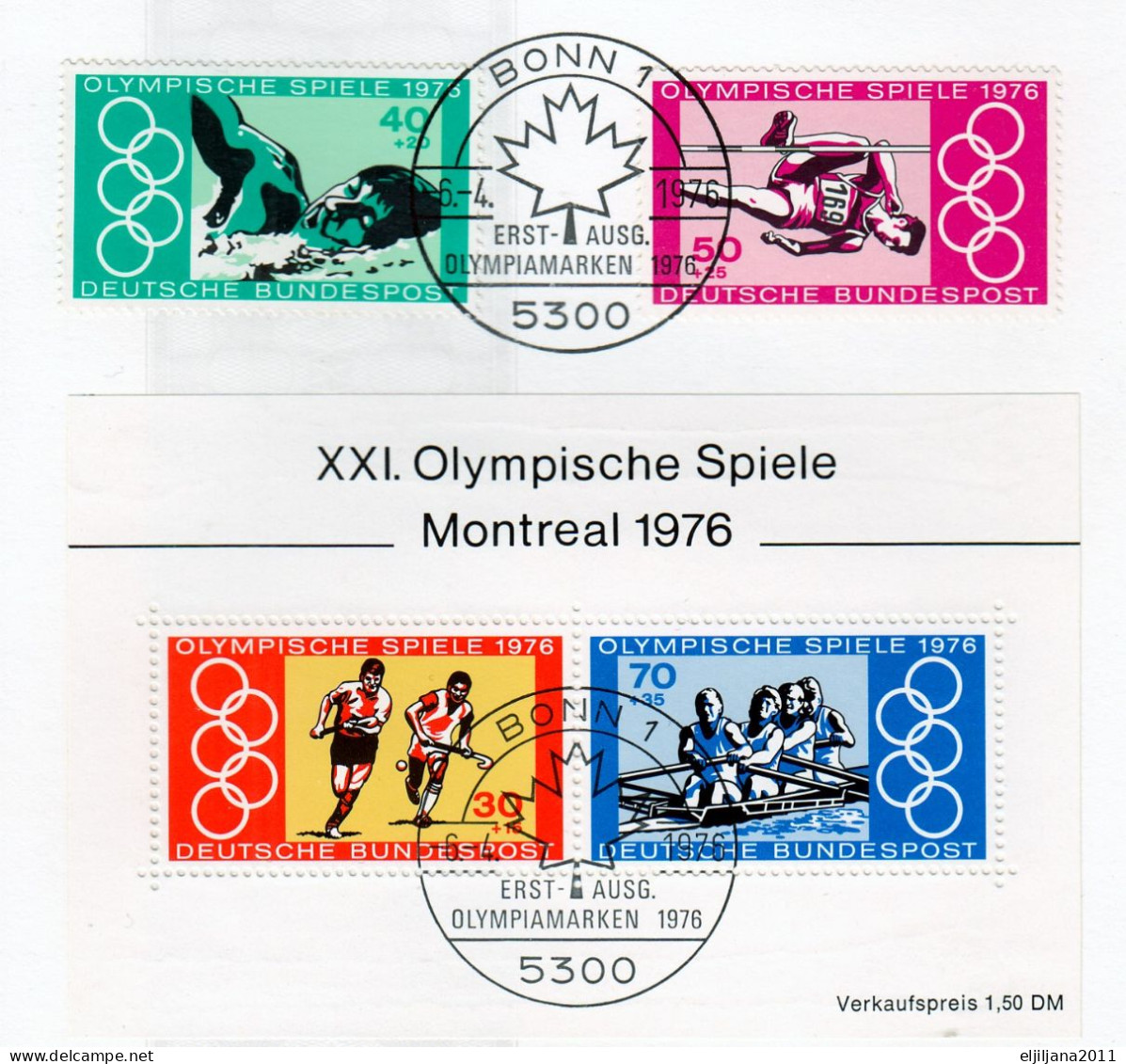 Germany 1976 Deutschland BONN ⁕ Montreal Olympic Games Mi.886-889 Bl.12 ⁕ ERSTTAGSBLATT - 1974-1980