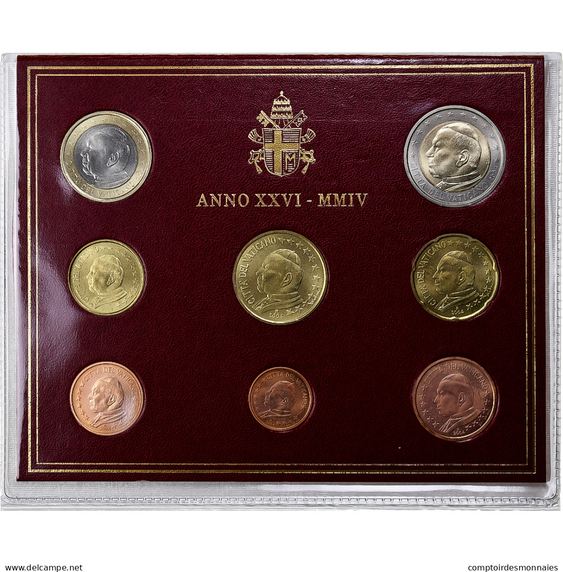 Vatican, 1 Cent To 2 Euro, Jean-Paul II, 2004, Rome, FDC - Vatican