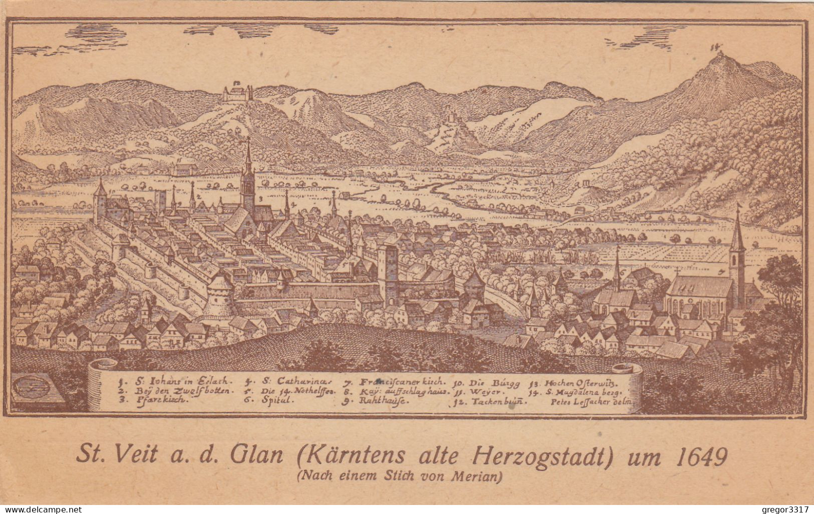 E2883) ST. VEIT A. D. GLAN - Kärntens Alte Herzogstadt Um 1649 Nach Stich Von Merian -  . Alte TOP KARTE - St. Veit An Der Glan