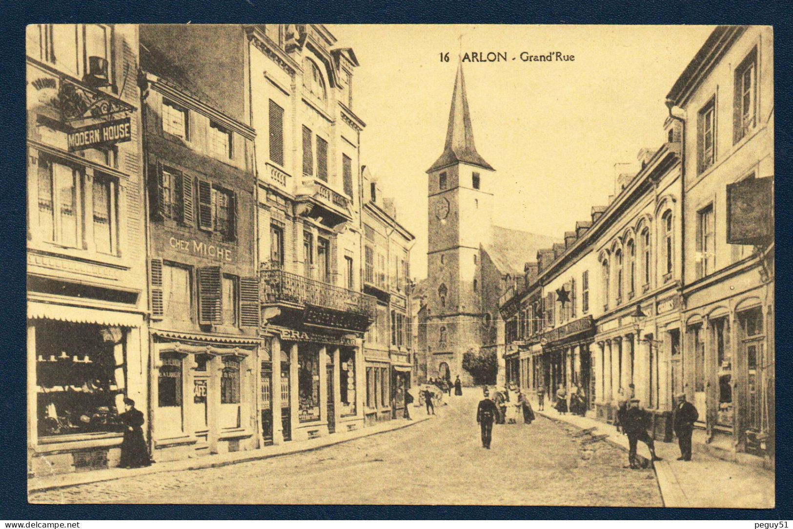 Arlon. Grand' Rue. Ancienne église St. Martin. Epicerie ERA. Café Chez Miché. Modern House. Passants.1921 - Aarlen