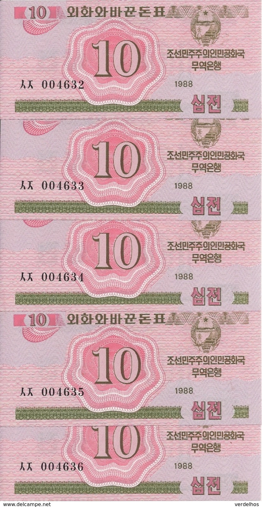 COREE DU NORD 10 CHON 1988 UNC P 33 ( 5 Billets ) - Korea (Nord-)