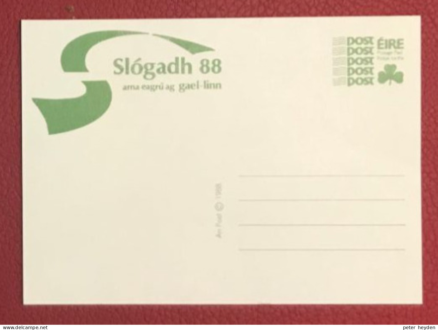 IRELAND 1988 Unused Postcard PP (30p) ~ MacDonnell Whyte PSPC73 ~ Slógadh 88 - Interi Postali