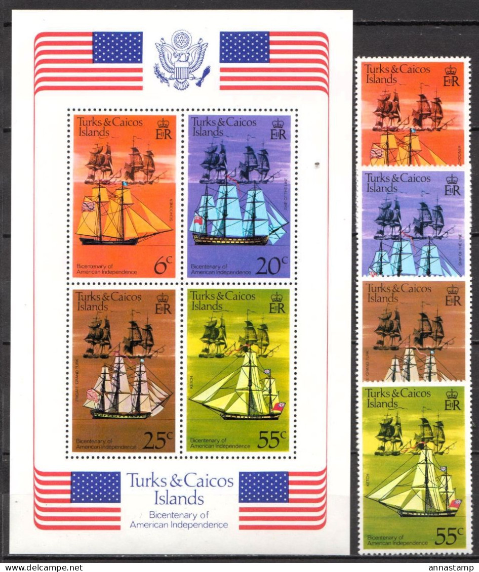 Turks And Caicos Islands MNH Set And SS - Unabhängigkeit USA