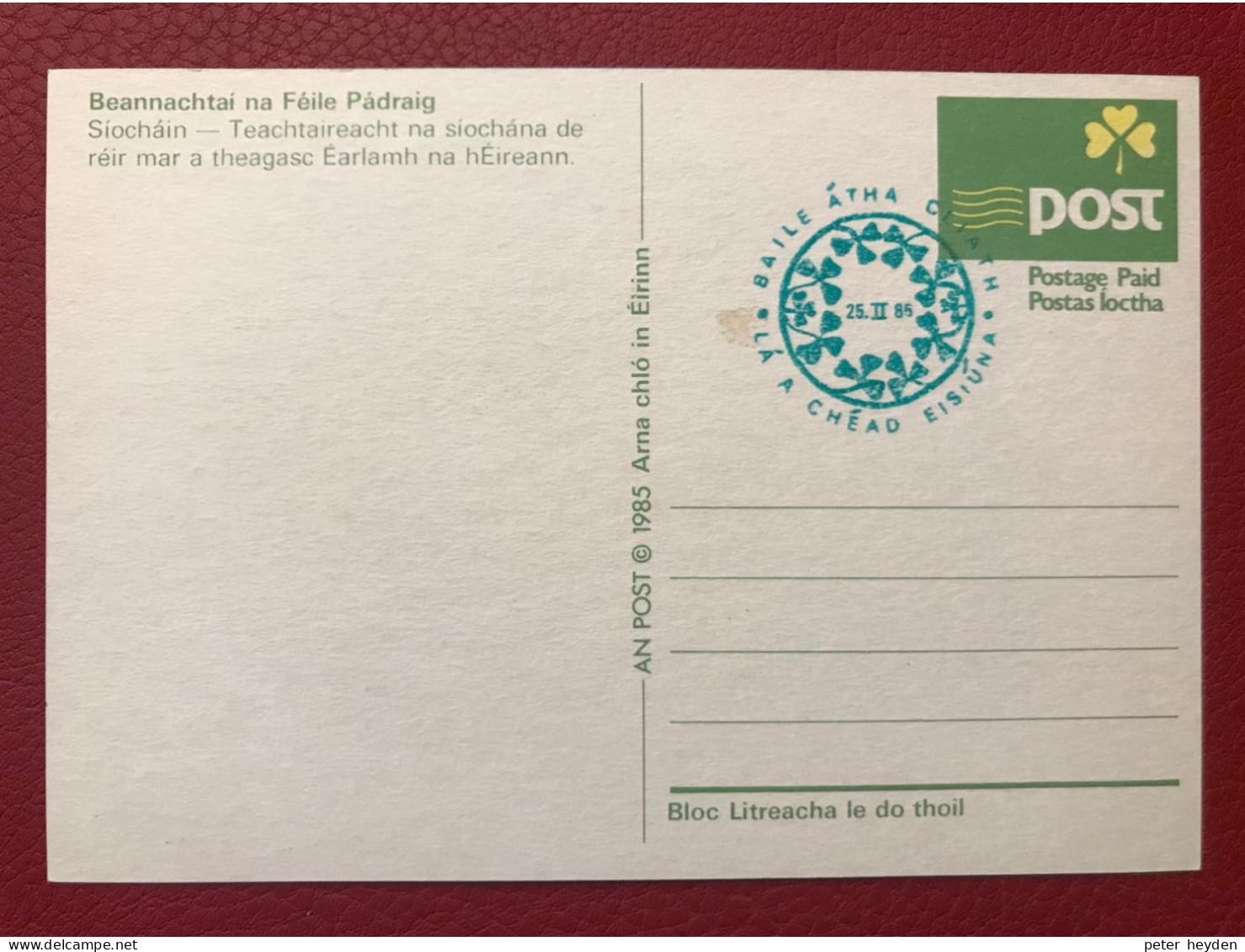 IRELAND 1985 Saint Patrick Day 6 Cards Green FDC Cancel ~ MacDonnell Whyte SPS2 - PSPC20/25 - Postal Stationery