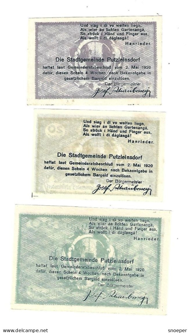 **notgeld   Austria Putzleinsdorf  Serie Compleet 804a - Oesterreich