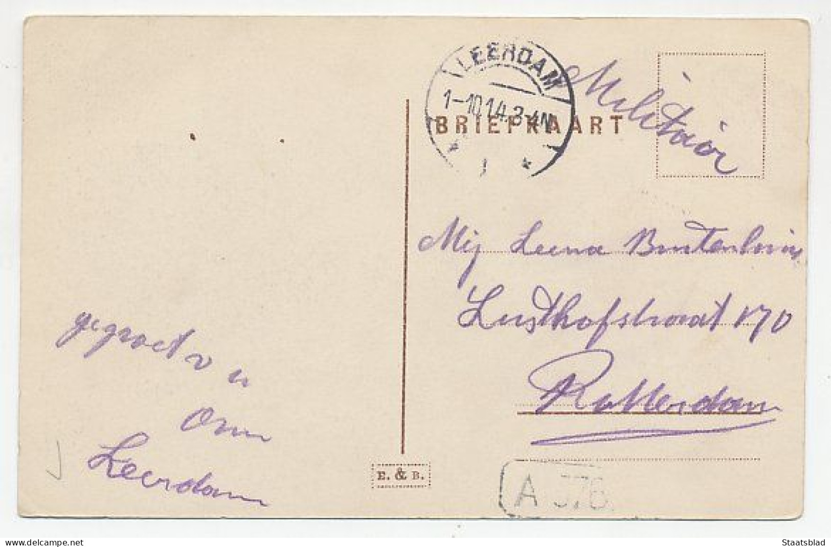 09- Prentbriefkaart Leerdam 1914 - Postkantoor - Leerdam