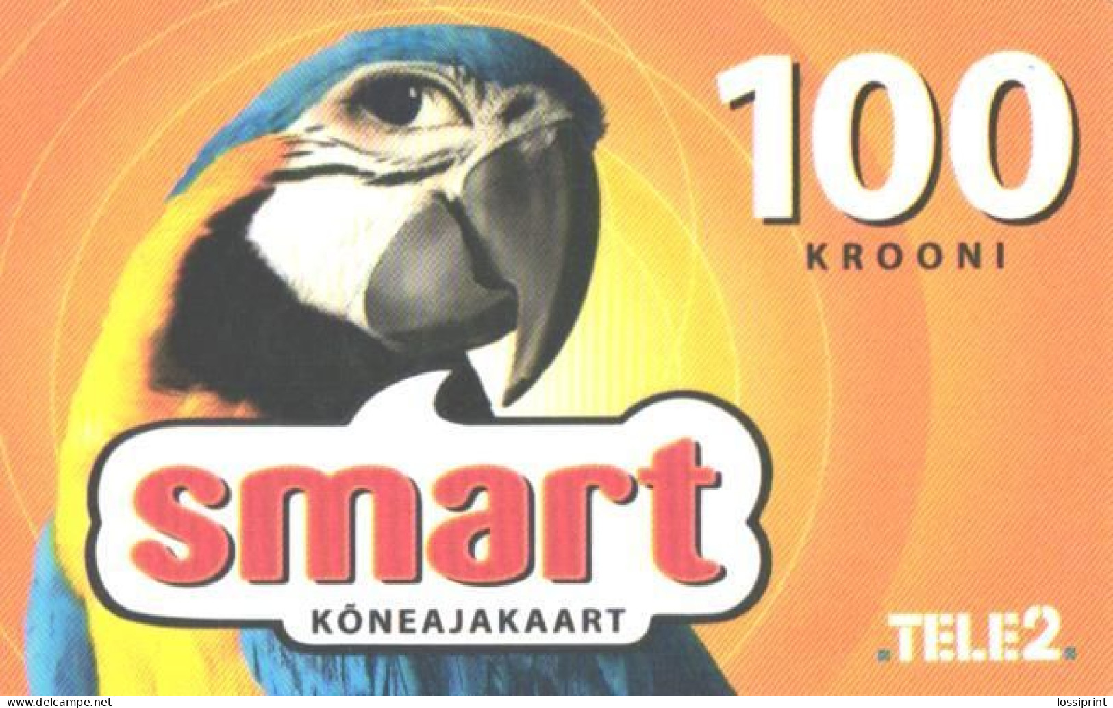 Estonia:Used Phonecard, Tele 2, Smart 100 Krooni, Parrot, Mobile Phone Prepaid Card, 2007 - Estland