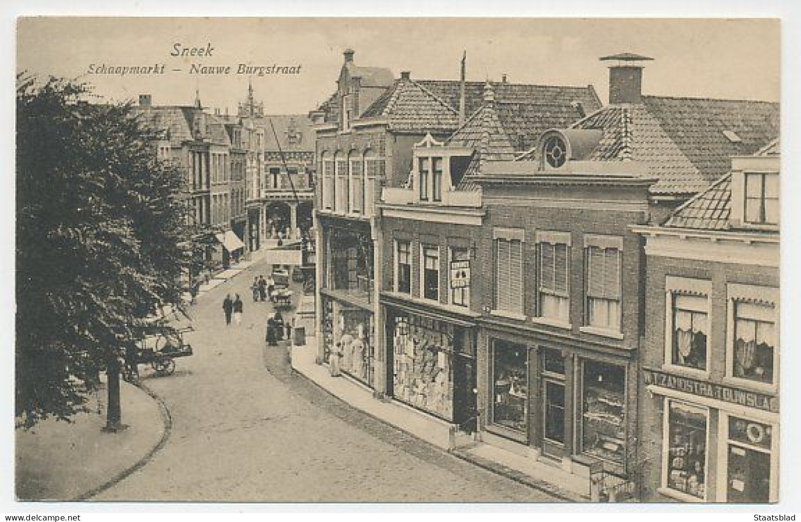 09- Prentbriefkaart Sneek - Schaapmarkt / Nauwe Burgstraat - Sneek