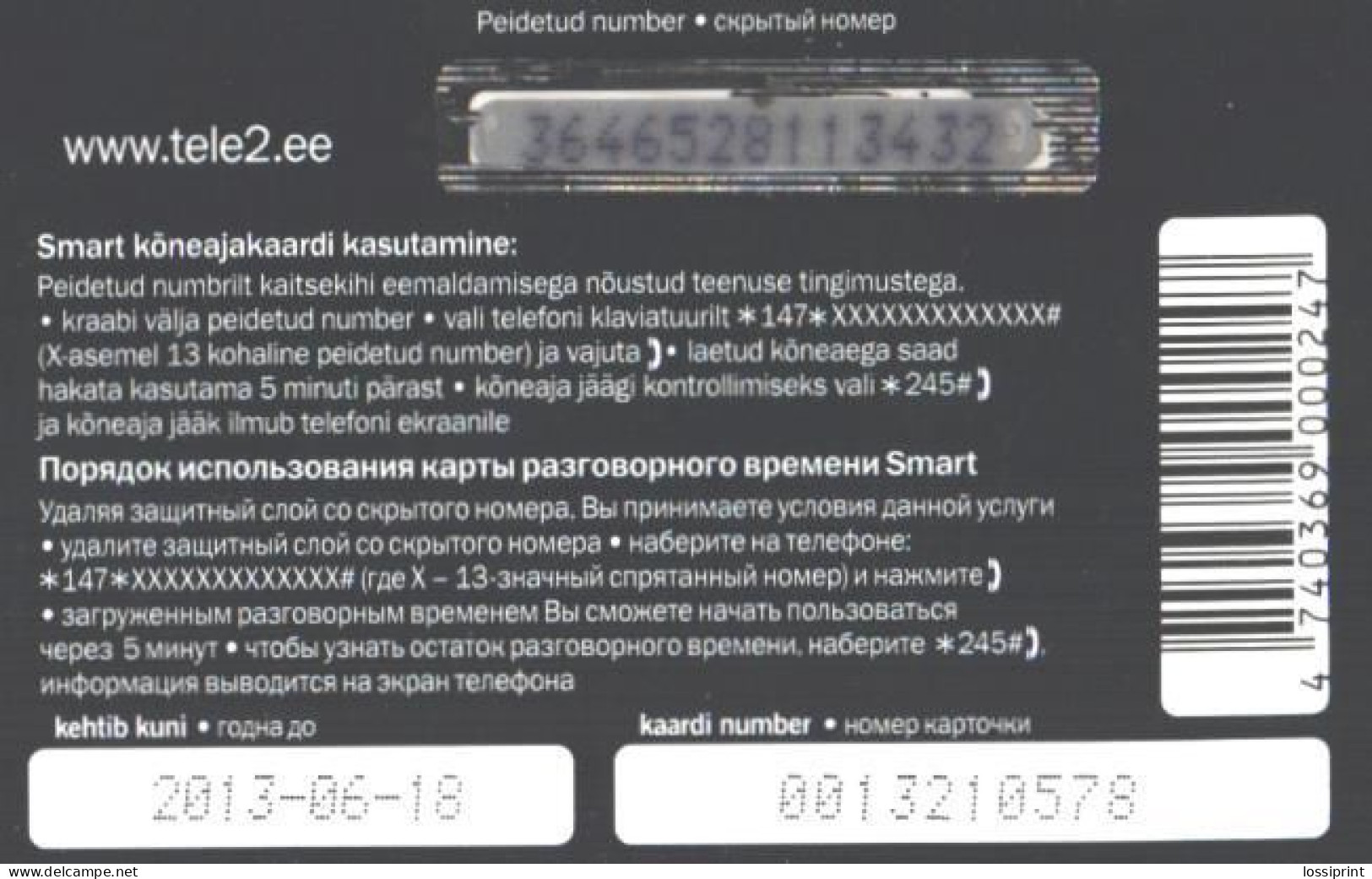 Estonia:Used Phonecard, Tele 2, Smart 45 Krooni, Old Man, Mobile Phone Prepaid Card, 2013 - Estonia