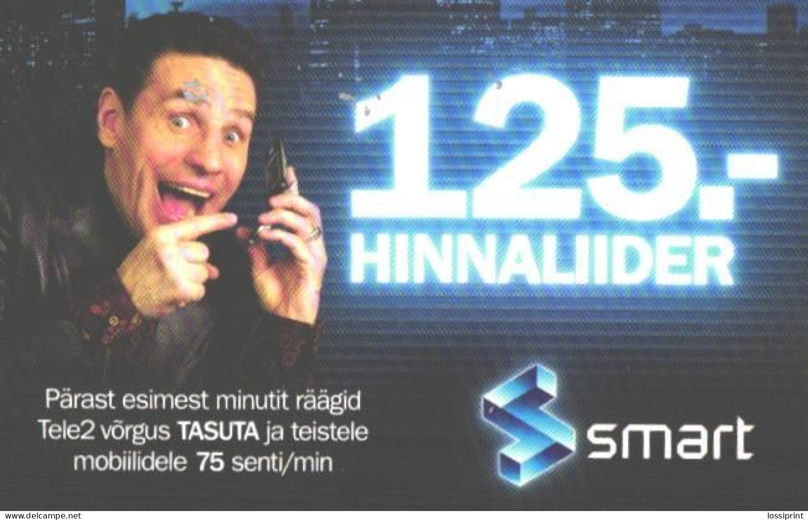 Estonia:Used Phonecard, Tele 2, Smart 125 Krooni, Young Man, Mobile Phone Prepaid Card, 2014 - Estland