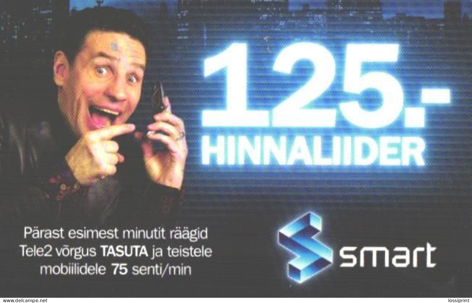 Estonia:Used Phonecard, Tele 2, Smart 125 Krooni, Young Man, Mobile Phone Prepaid Card, 2013 - Estonie