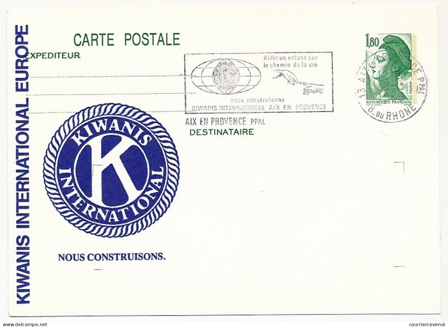 Entier Repiqué - C.P. 1,80 Liberté - KIWANIS INTERNATIONAL EUROPE Omec Idem Aix En Provence 18/3/1986 - AK Mit Aufdruck (vor 1995)