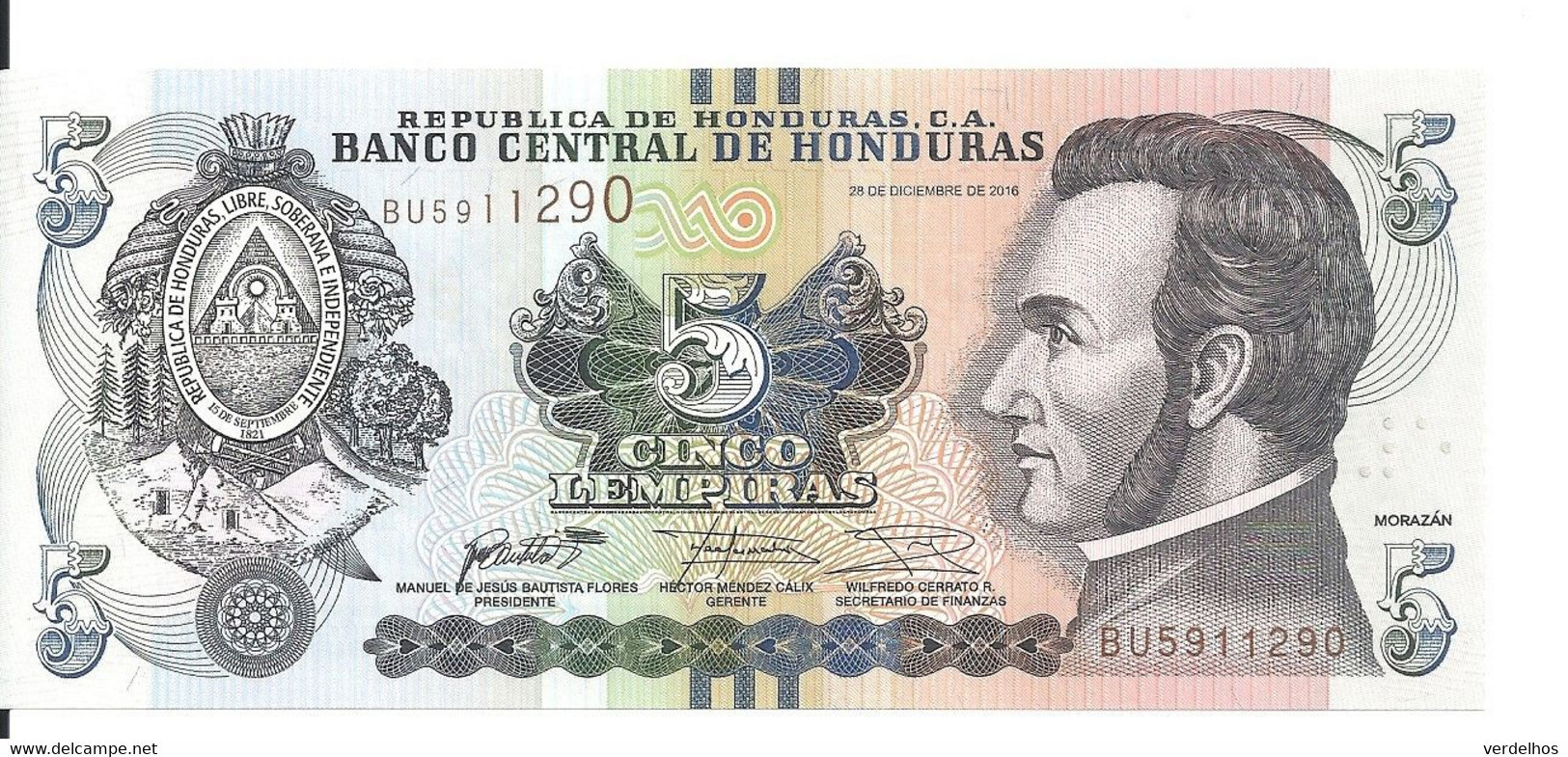 HONDURAS 5 LEMPIRAS 2016 UNC P 98 C - Honduras