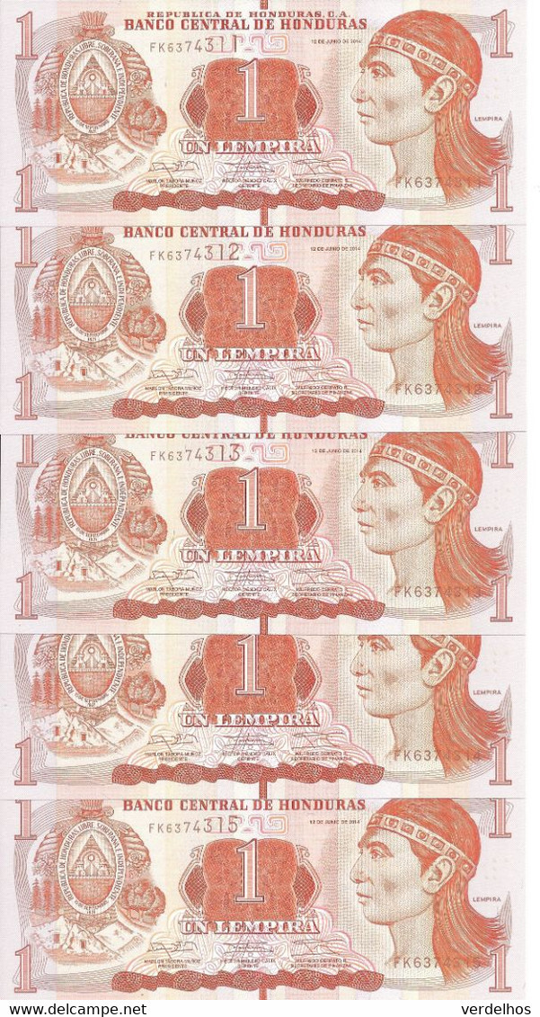 HONDURAS 1 LEMPIRA 2014 UNC P 96 B ( 5 Billets ) - Honduras