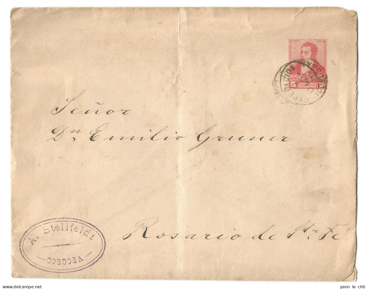 Cover Enveloppe 1894 Entier Postal Postal Stationery Stellfeldt Cordoba To Rosario De Santa Fe Argentine Argentina - Brieven En Documenten