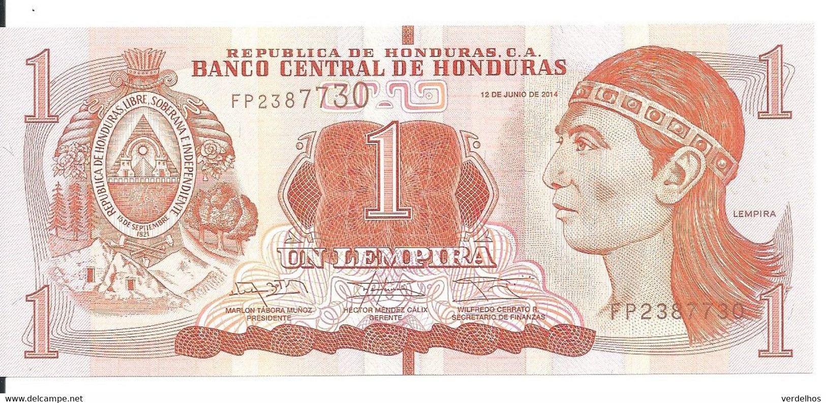 HONDURAS 1 LEMPIRA 2014 UNC P 96 B - Honduras