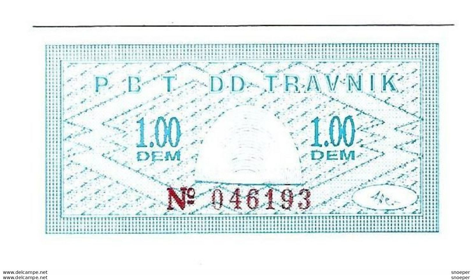 *bosnia Privredna Banka Travnik  Emergency Money(notgeld)  1 Dem  Unc  Ref3 - Bosnia And Herzegovina