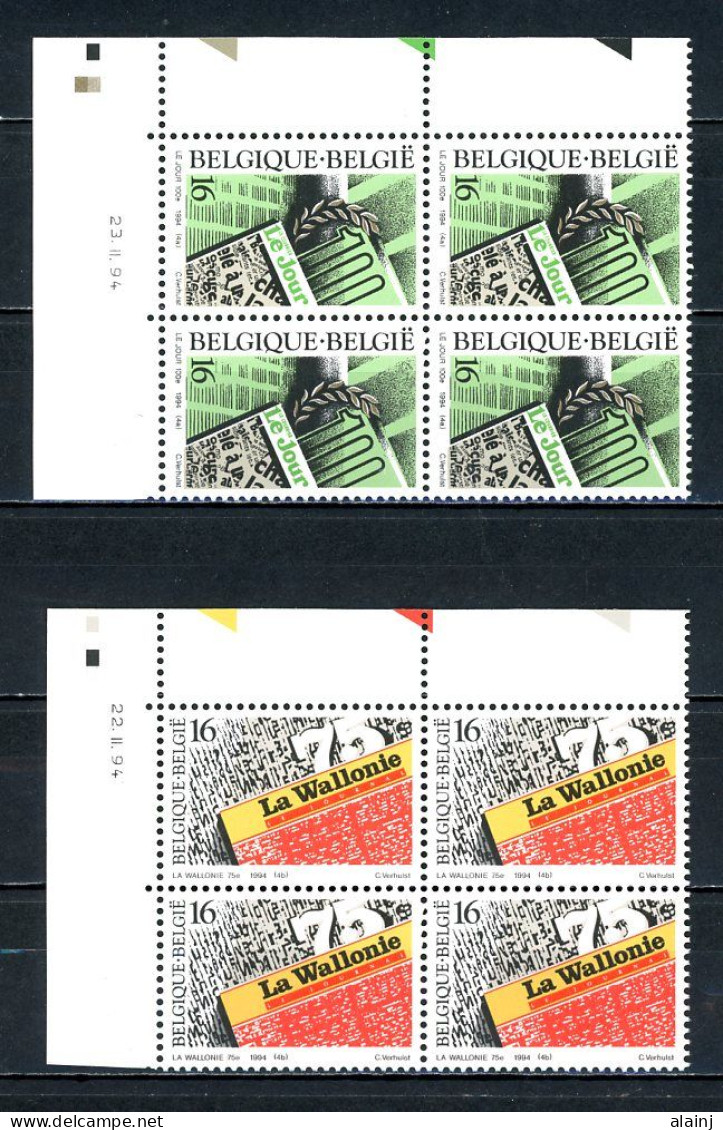 BE   2547 - 2548  XX   ---  Presse  --  Blocs De 4 Coin De Feuille  --  Parfait état - Datiert