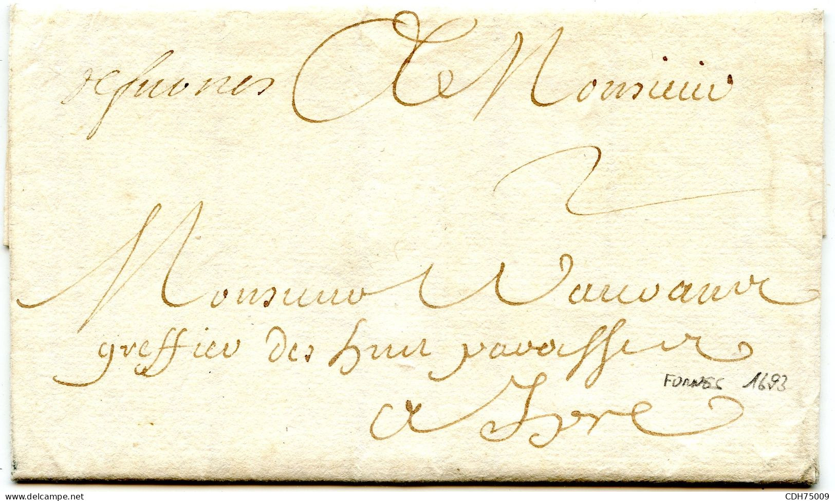 BELGIQUE - DE FURNES MANUSCRIT SUR LETTRE AVEC CORRESPONDANCE POUR YPRES, 1693 - 1621-1713 (Paesi Bassi Spagnoli)