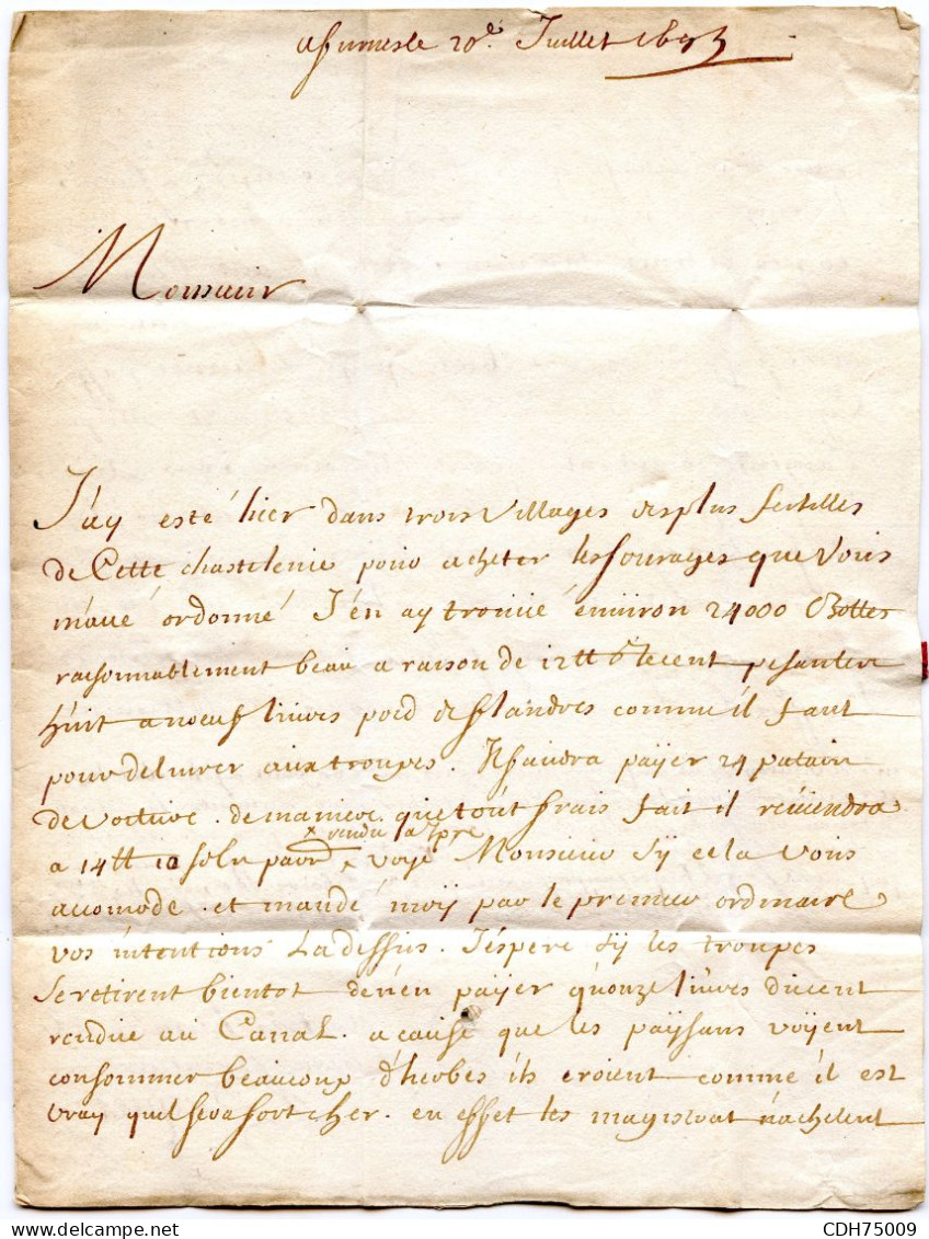 BELGIQUE - DE FURNES MANUSCRIT SUR LETTRE AVEC CORRESPONDANCE POUR YPRES, 1693 - 1621-1713 (Países Bajos Españoles)