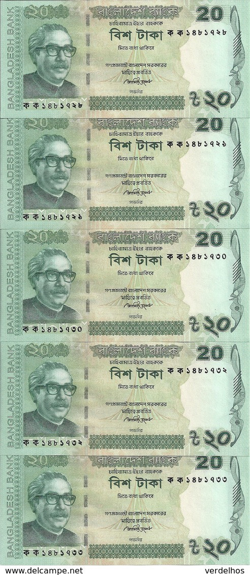 BANGLADESH 20 TAKA 2012 UNC P 55 ( 5 Billets ) - Bangladesch