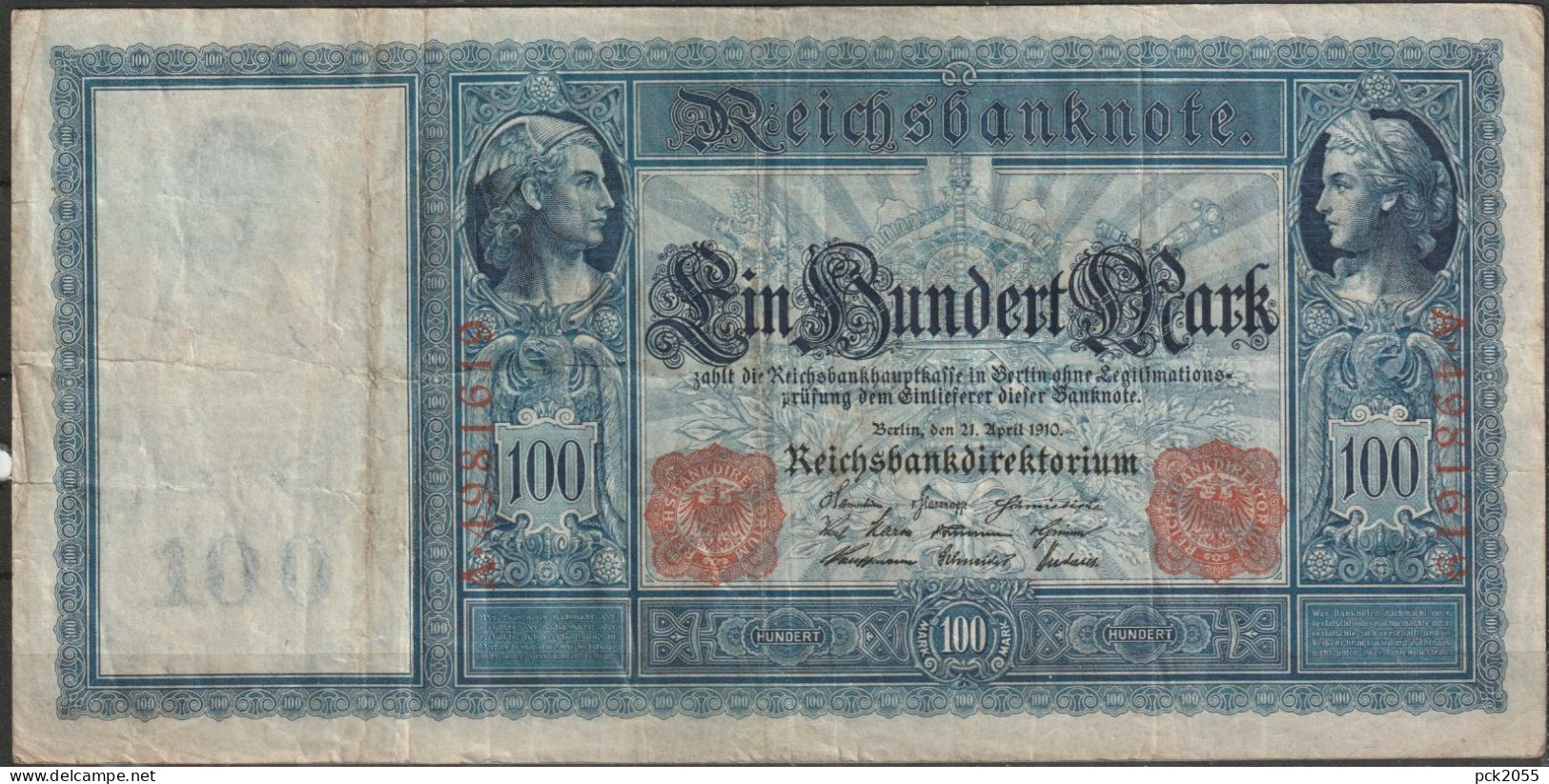 DR. 100 Mark Reichsbanknote 21.4.1910 Ros.Nr.43, P42( EK 207 ) - 100 Mark