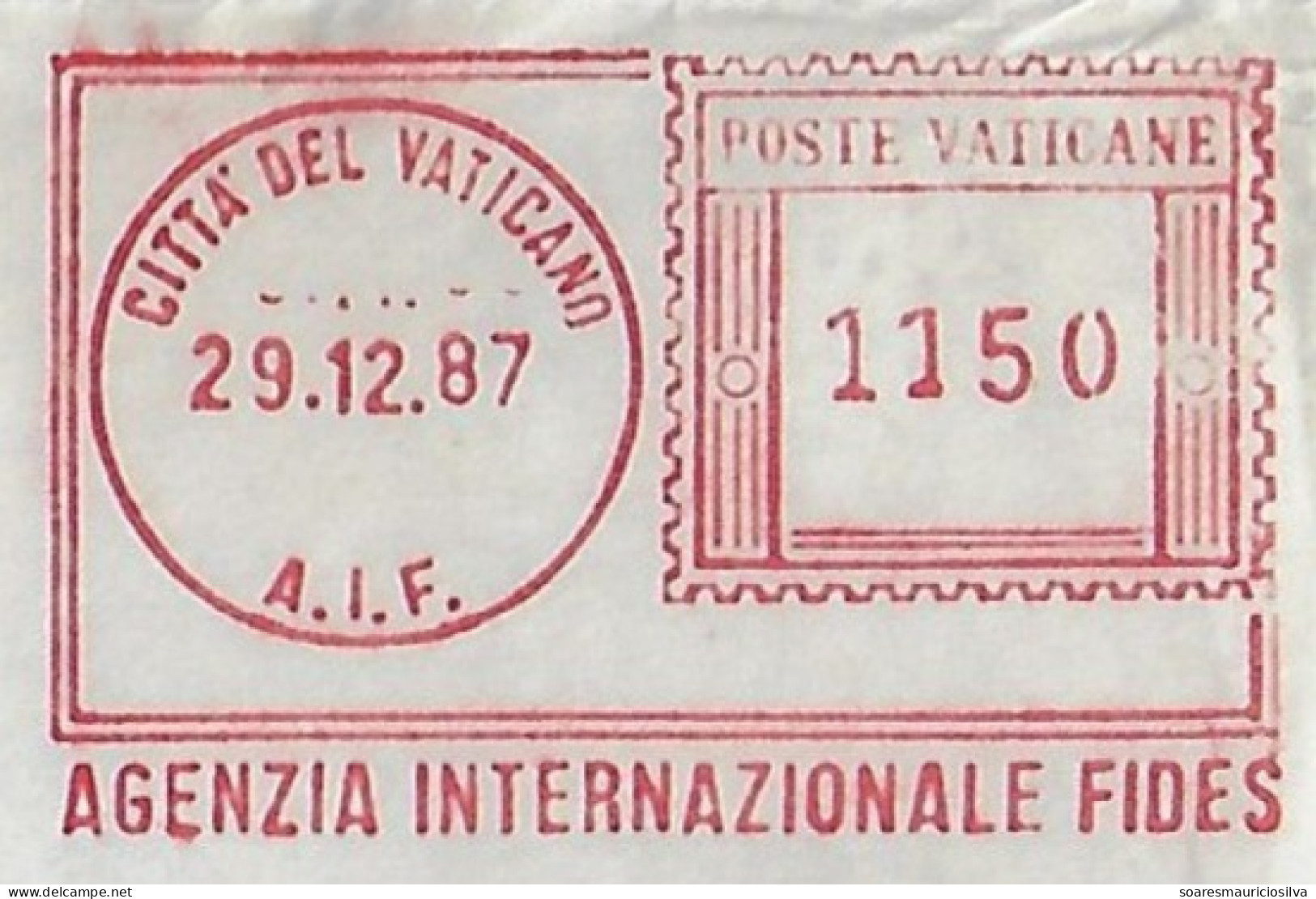 Vatican 1985 Cover Fragment To Brazil Meter Stamp Lirma Slogan International Faith Agency Service Cancel ME = Misdirect - Lettres & Documents