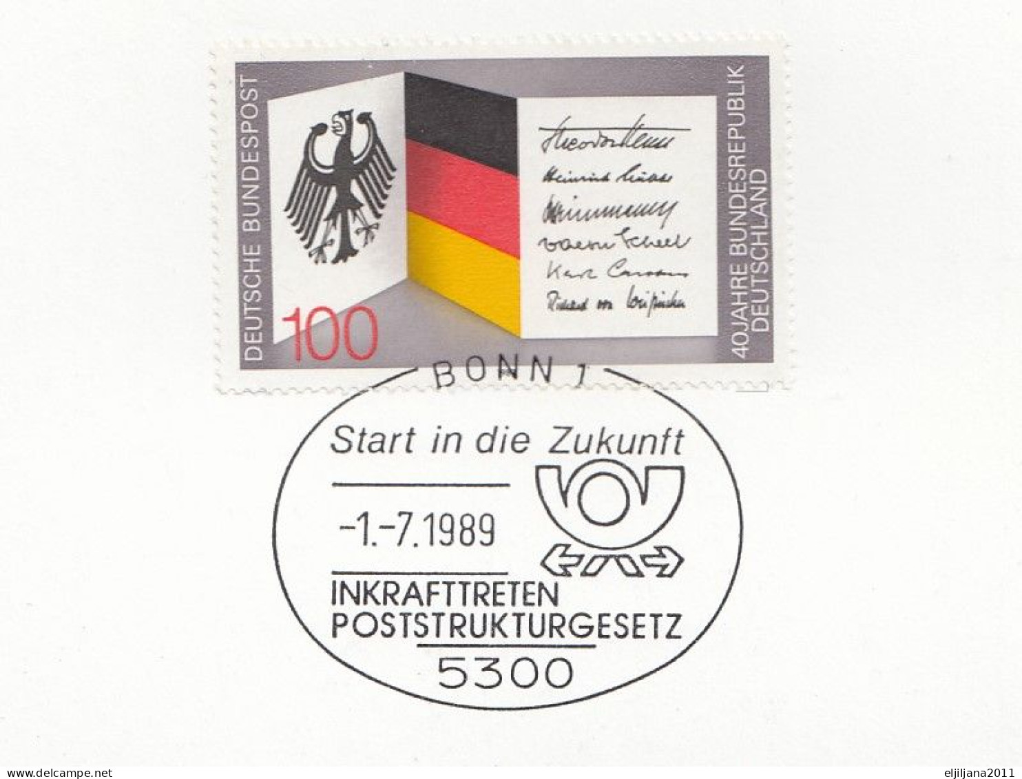 Germany 1989 Bonn ⁕ "Das Poststruktur-Gesetz Tritt In Kraft" Mi.1421 Special Commemorative Sheet ⁕ Sondergedenkblatt - 1981-1990