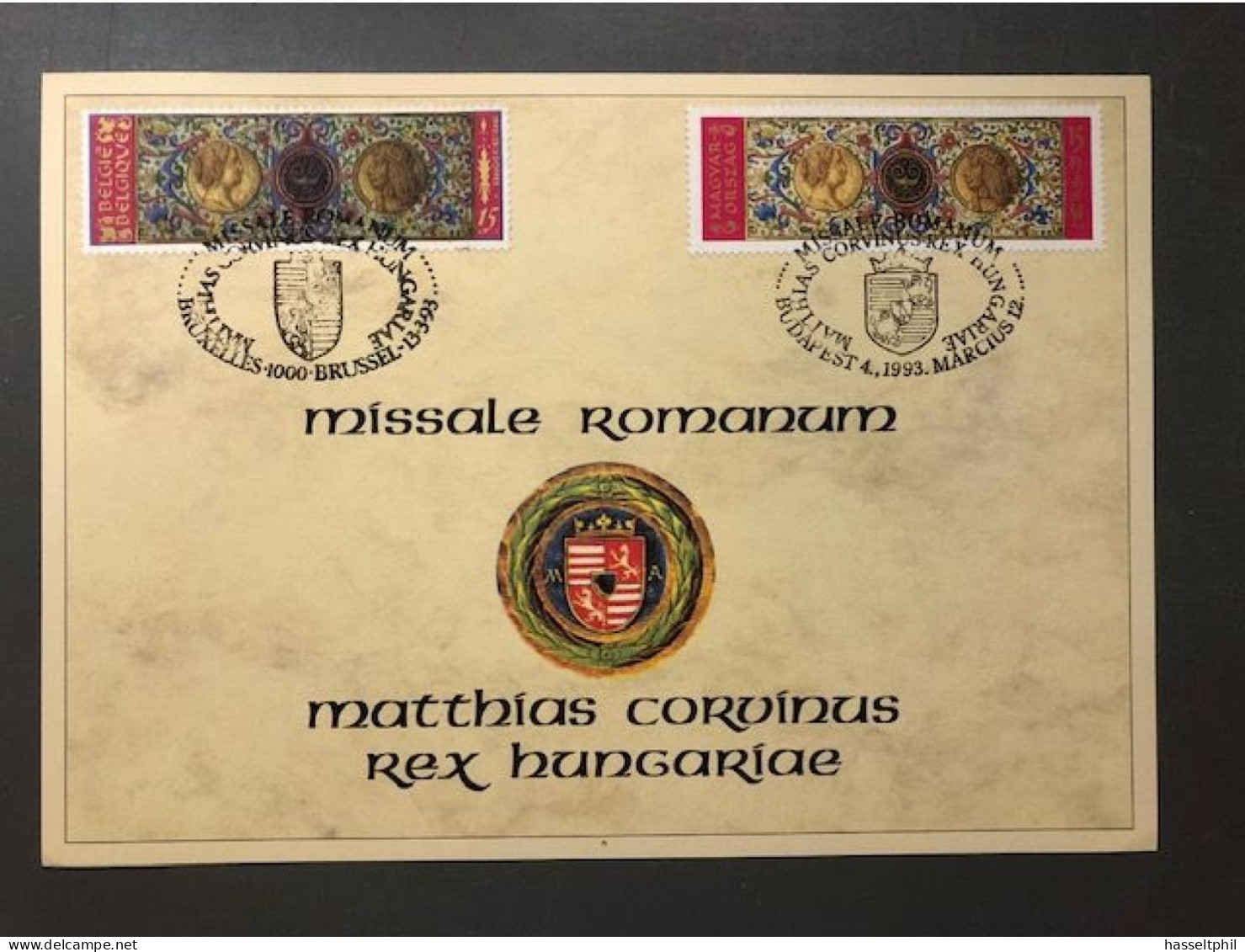 Belgie - Hongarije 2492 HK Herdenkingskaart Van Hongarije - Carte Souvenir D' Hongrie  -  Missalum Romanum 1993 - Cartoline Commemorative - Emissioni Congiunte [HK]