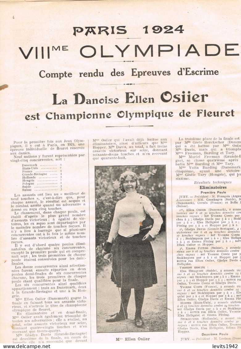 JEUX OLYMPIQUES DE PARIS 1924 - REVUE L'ESCRIME ET LE TIR - AOUT 1924 - - Libros