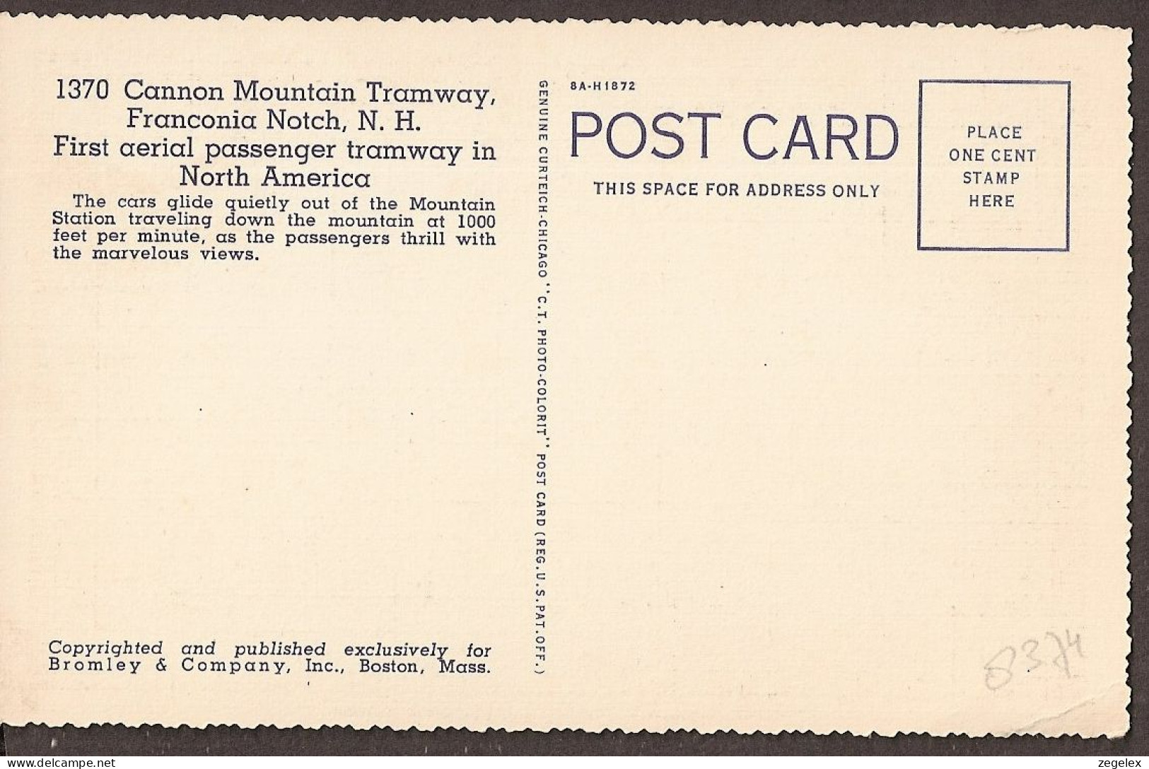 Cannon Mountain Tramway, Franconia Notch, New Hampshire. First Aerial Pessenger Tramway In North America... - Autres & Non Classés