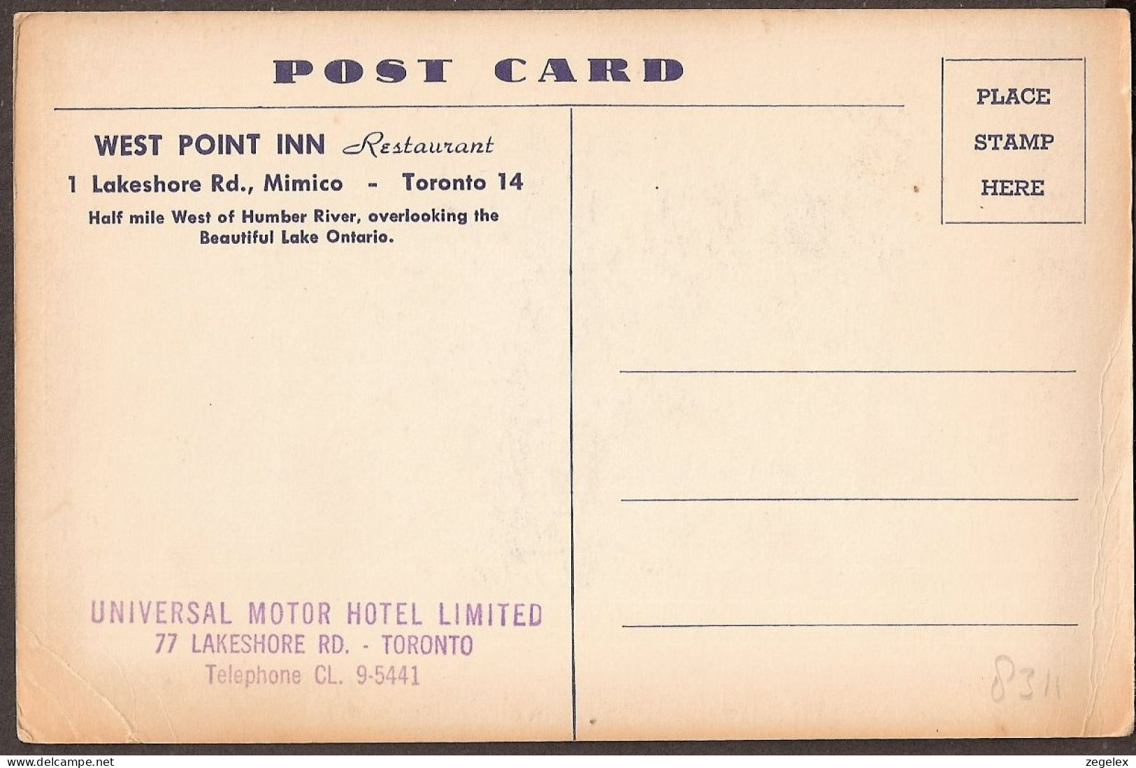 Toronto - West Point Inn Restaurant - Lakeshore Road, Mimico - Universal Motor Hotel Ltd. - Toronto