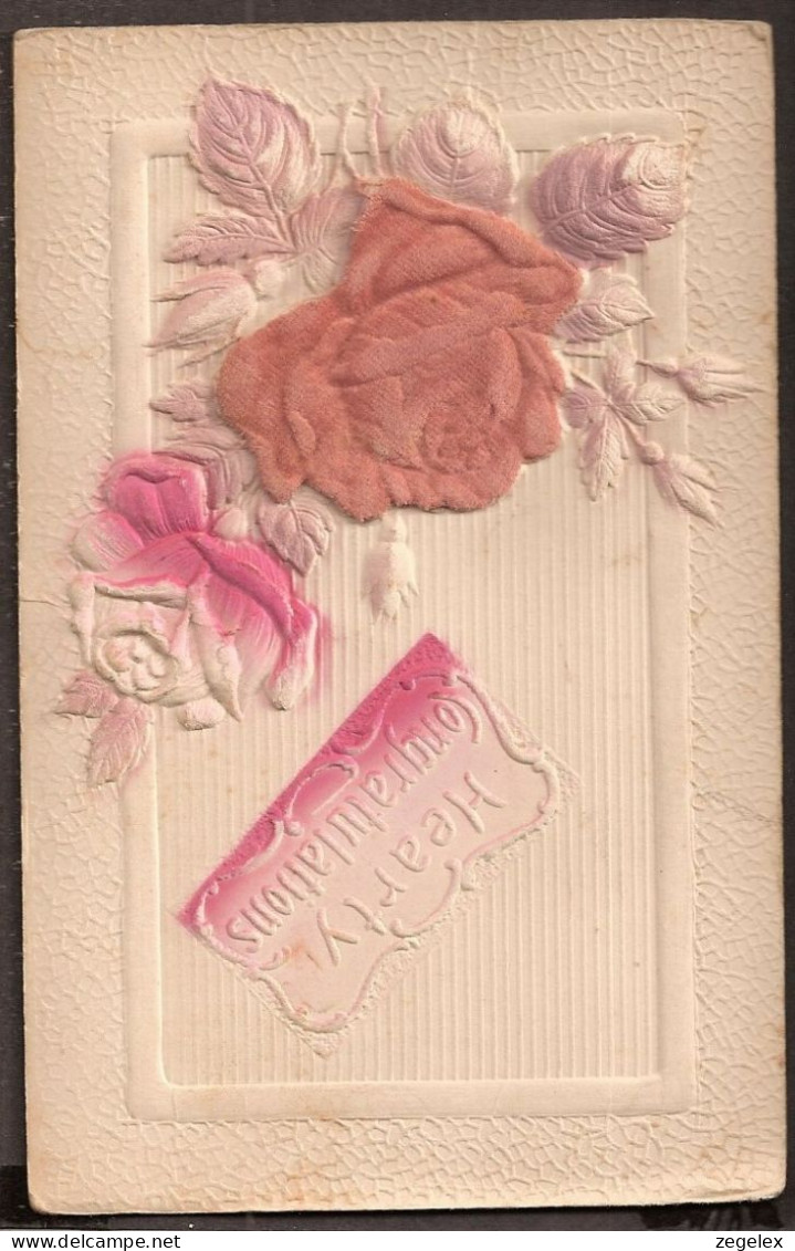 Rose De Tissu épais (velours?) En Relief 1917 - Rose Made Of Thick Fabrick.Stieg Aus Dickem Stoff -  Best Wishes - Geburtstag