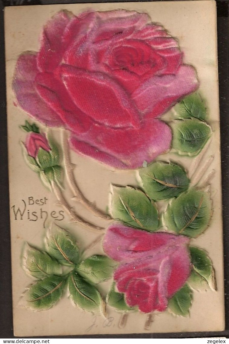 Rose De Tissu épais (velours?) En Relief - Rose Made Of Thick Fabrick.Stieg Aus Dickem Stoff -  Best Wishes - Geburtstag