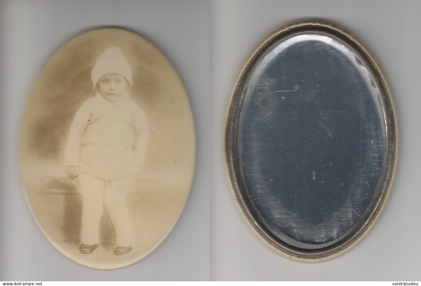 Miroir De Poche Ancien Avec Photo D'enfant. - Accessoires