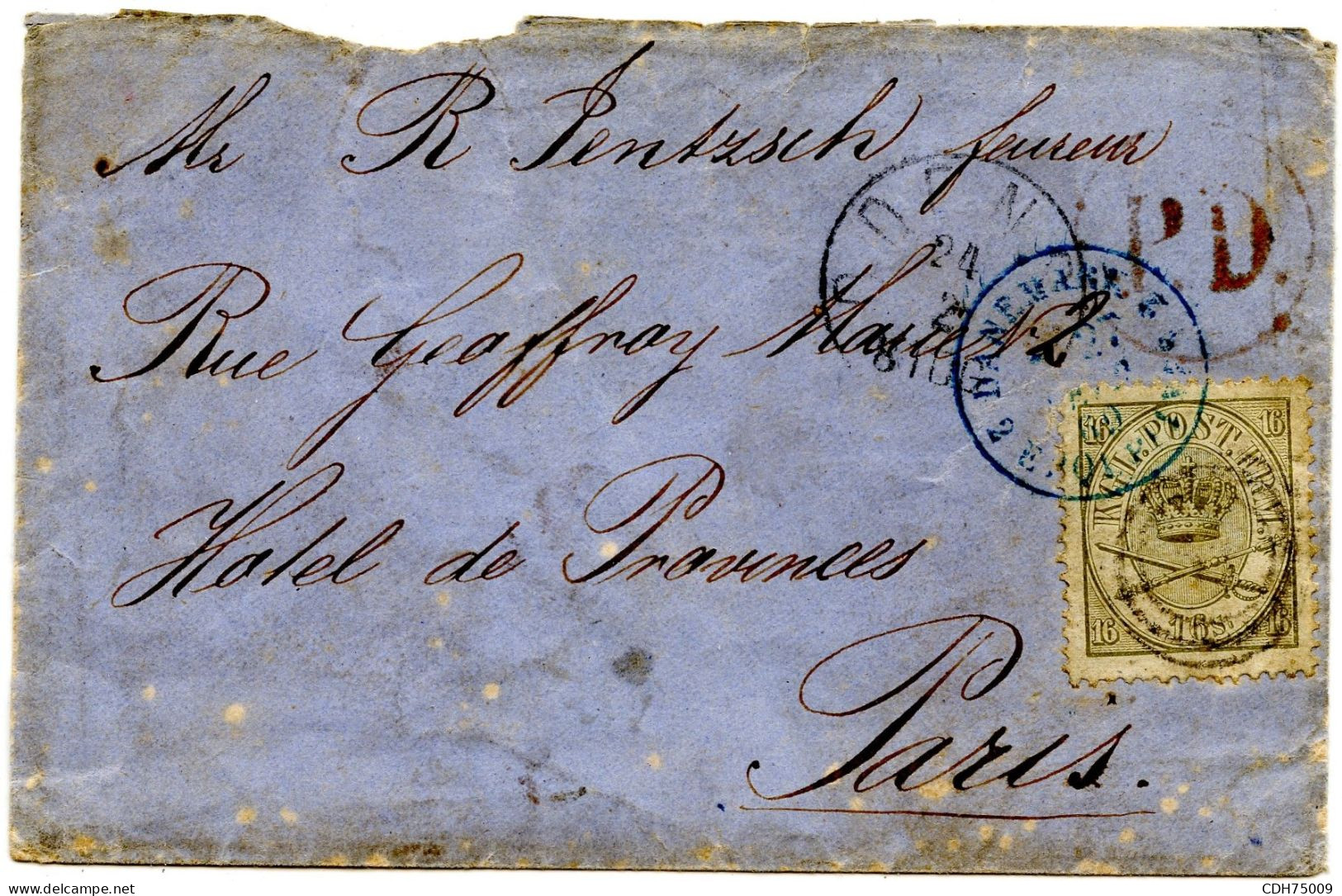 DANEMARK - 16 ORE SUR LETRE POUR LA FRANCE, 1869 - Lettres & Documents