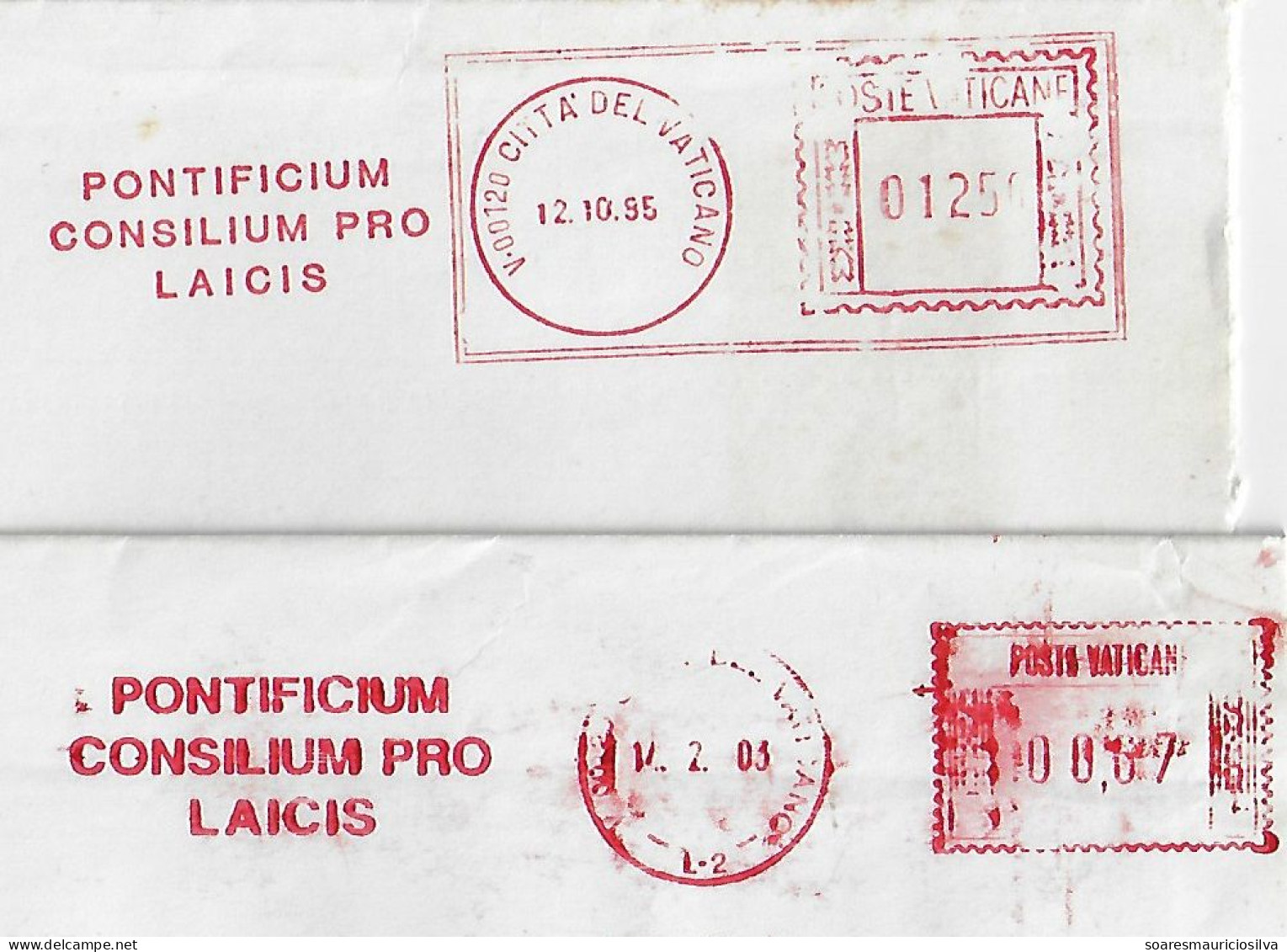 Vatican 1995/2003 2 Airmail Cover With Different Meter Stamp Slogan Pontifical Council For The Laity - Covers & Documents