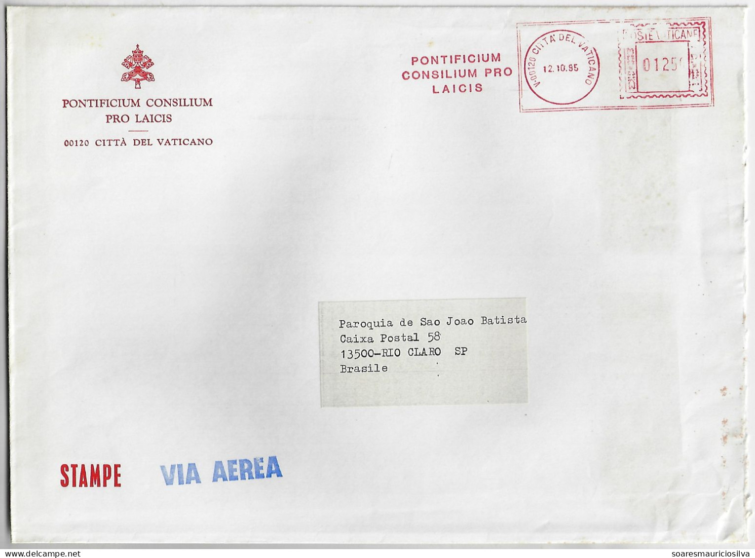 Vatican 1995/2003 2 Airmail Cover With Different Meter Stamp Slogan Pontifical Council For The Laity - Storia Postale