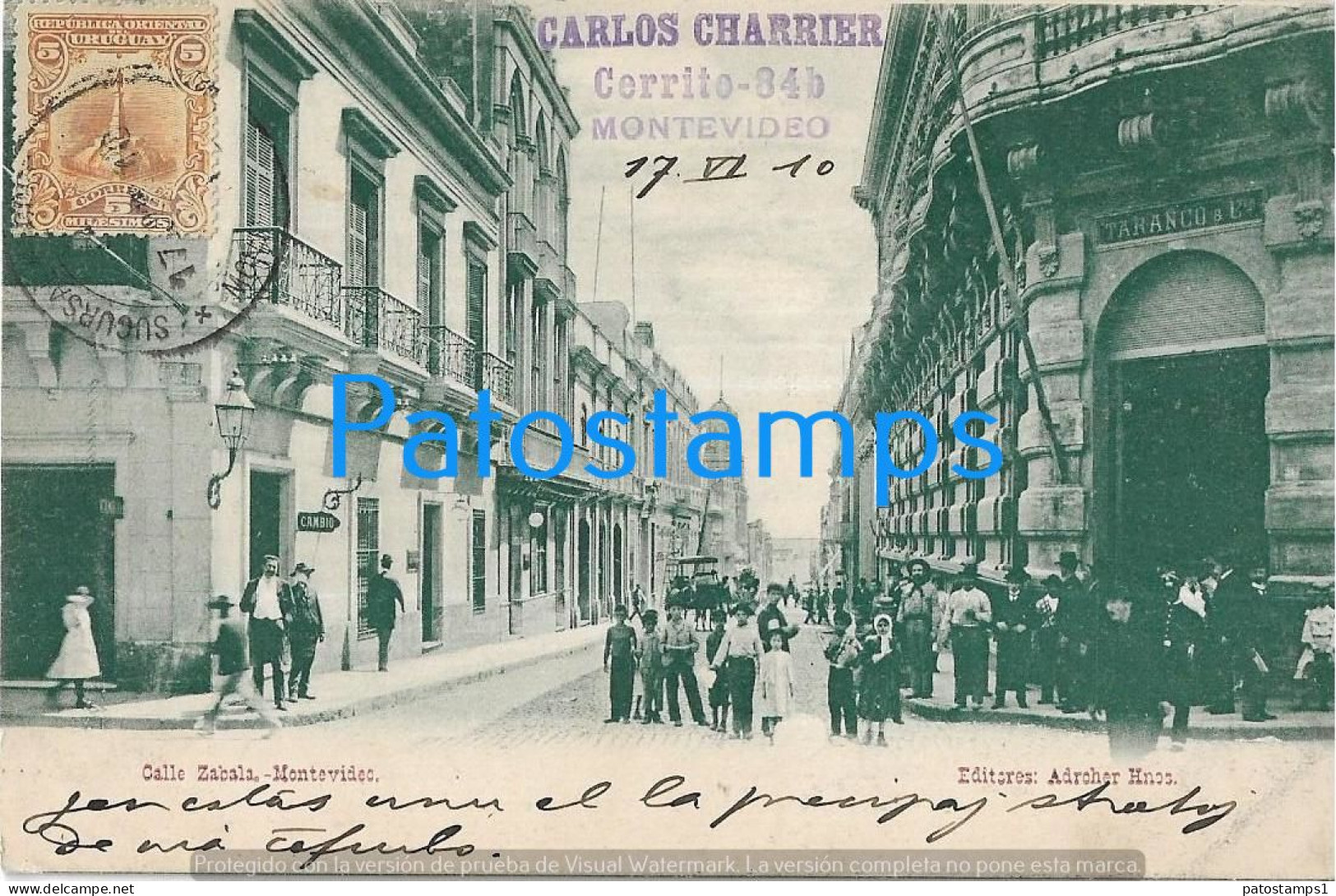 222878 URUGUAY MONTEVIDEO STREET CALLE ZABALA CIRCULATED TO US POSTAL POSTCARD - Uruguay